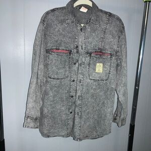 Bonjour acid washed cotton Shirt M Denim Button Down Long Sleeve 80s vintage